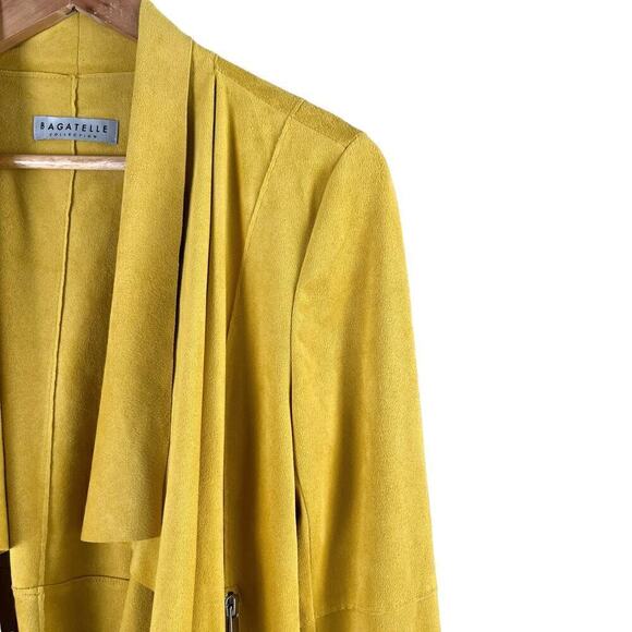 Bagatelle Faux Suede Drape Moto Jacket Blazer Open Front Yellow,‎ Size Small - Picture 5 of 15